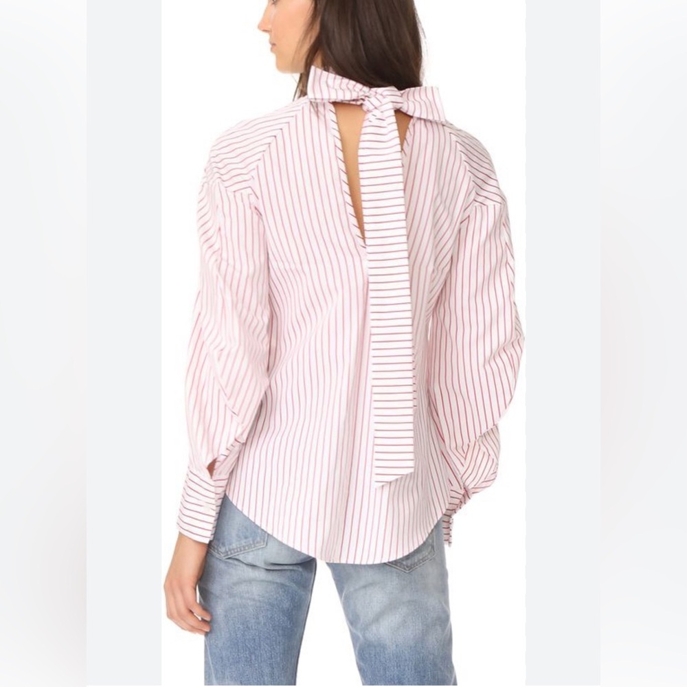 MSGM Crisp Cotton Tie-Back Popover Shirt US Sz 4 S Bow Red White Stripe Cut-Out